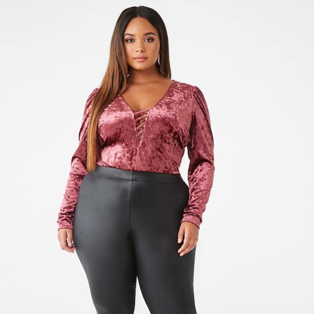 Forever 21-  Velveteen Plum V-Neck Bodysuit (0X)